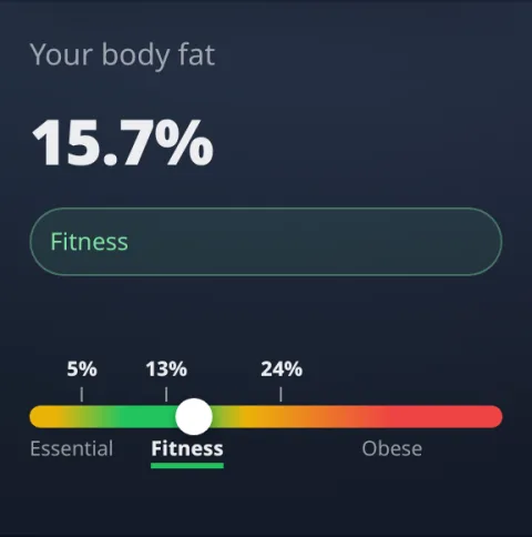 Example result: body fat percentage marked on the ACE category scale